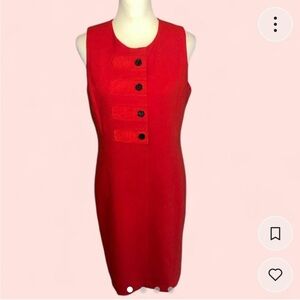 J. McLaughlin Red Wool Sheath w/ Button Detail Size 10